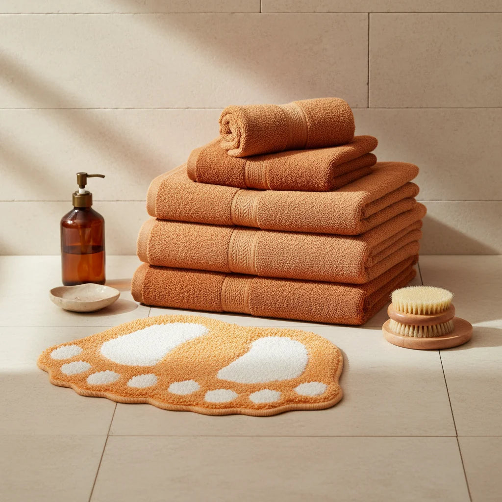 Tapis De Bain En Forme De Pied Corail Clair