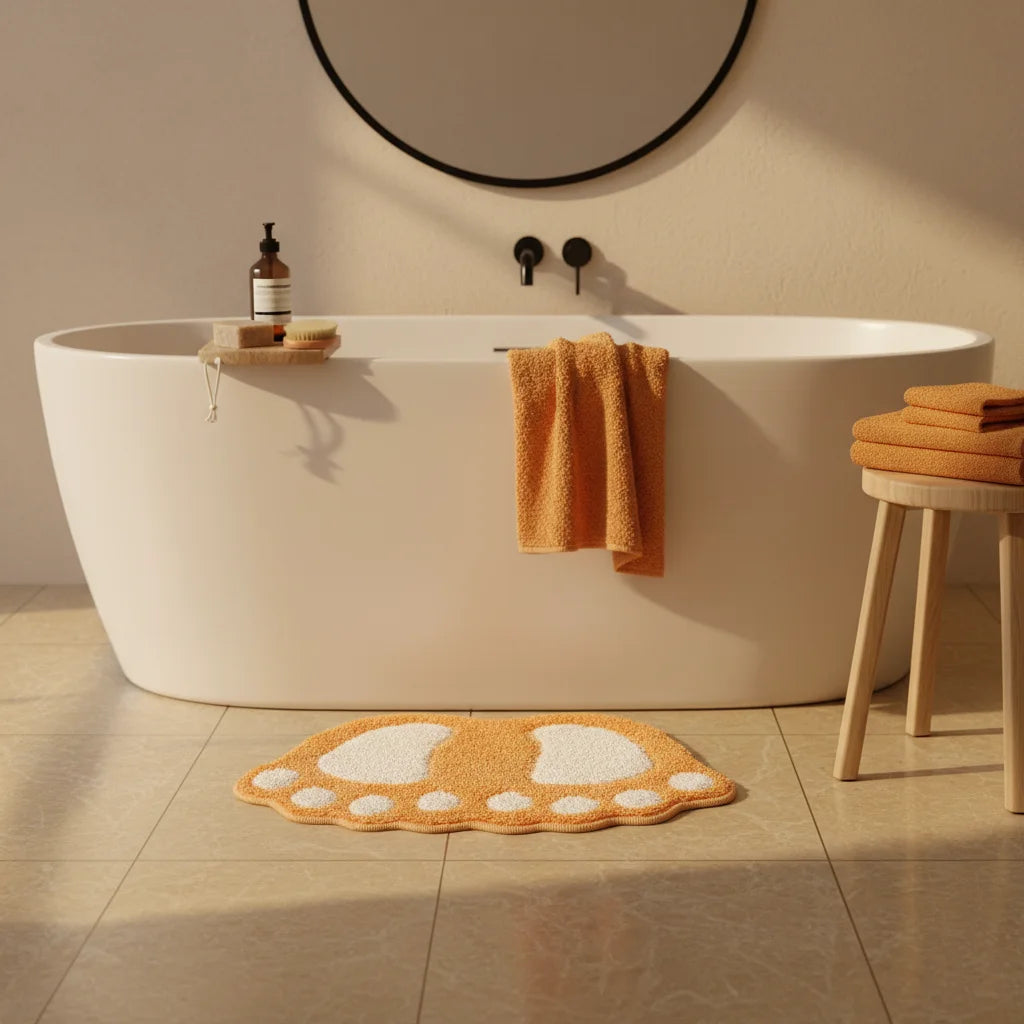 Tapis De Bain En Forme De Pied Corail Clair