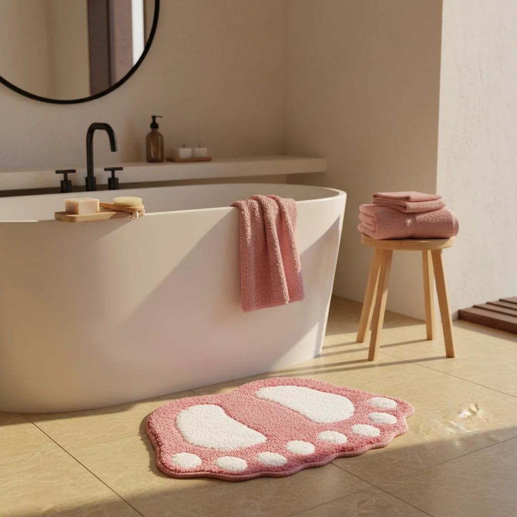 Tapis De Bain En Forme De Pied Rose Poudré