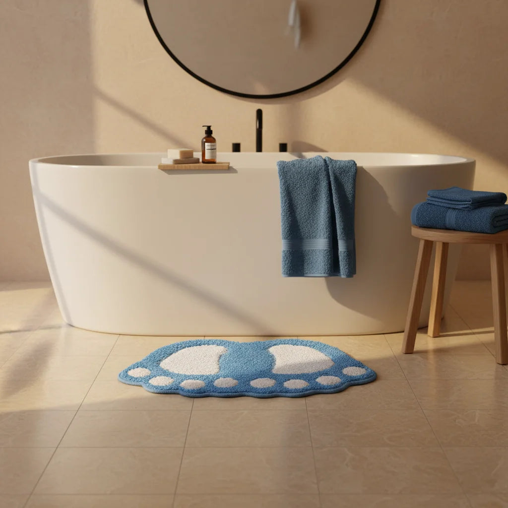 Tapis De Bain En Forme De Pied Bleu Lagon