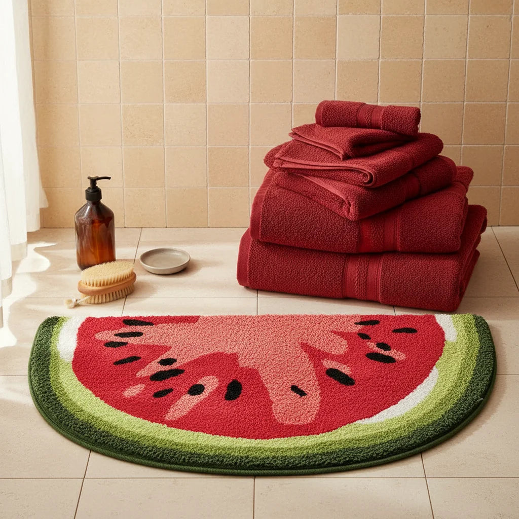 Tapis de Bain en forme Demi Lune Tranche Pastèque