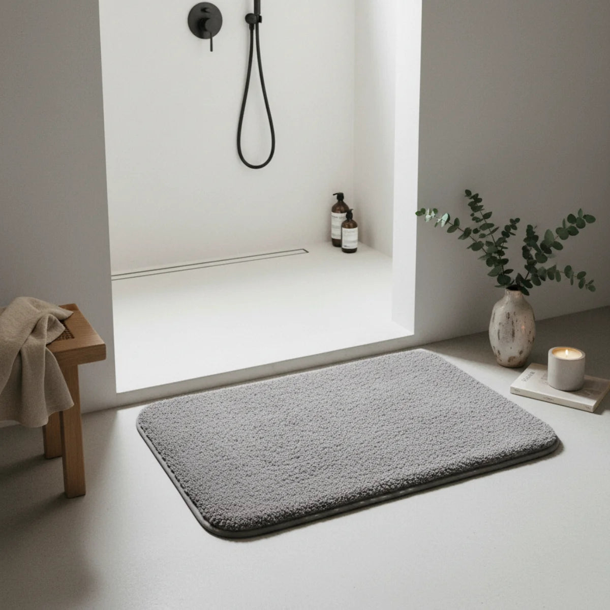Tapis De Bain Épais Et Moelleux Gris Perle