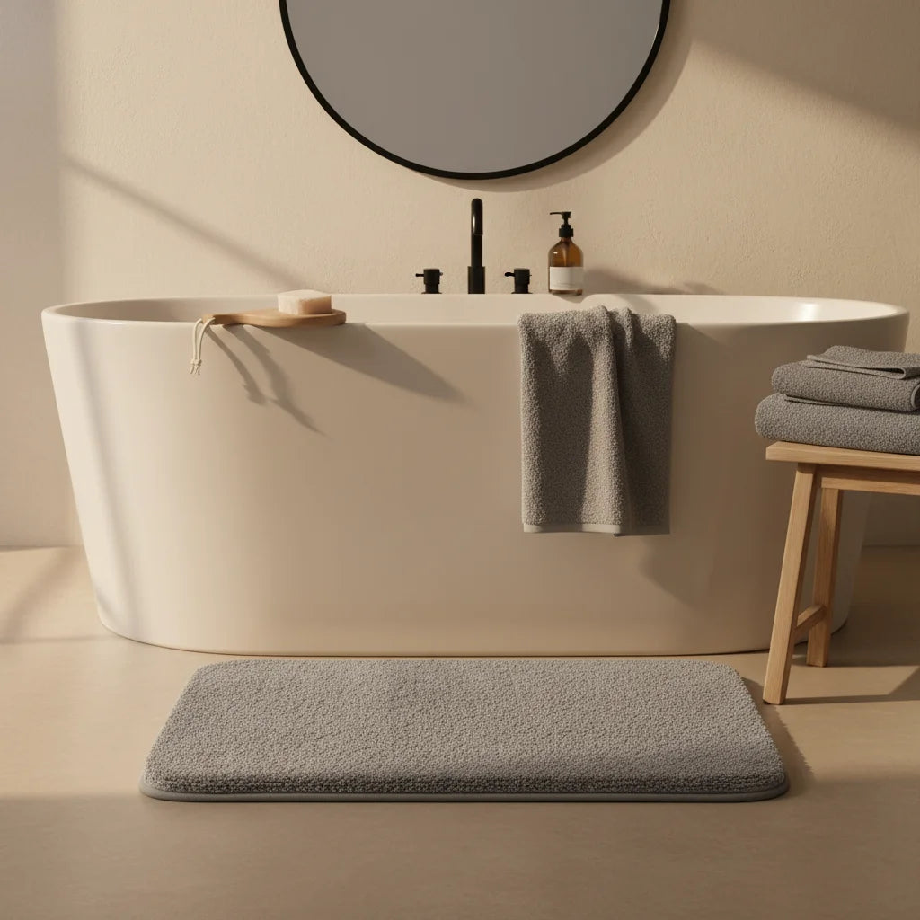 Tapis De Bain Épais Et Moelleux Gris Perle