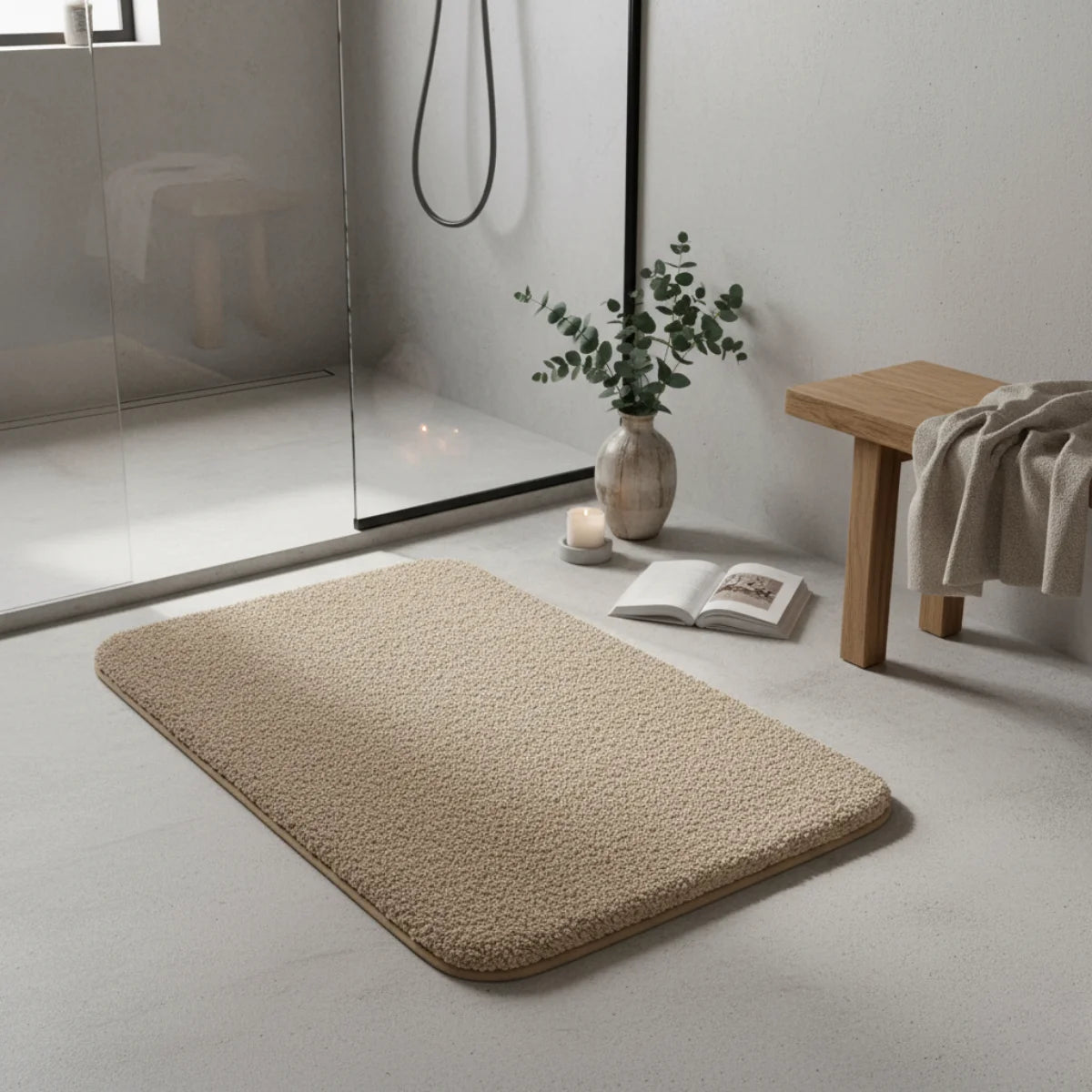 Tapis De Bain Épais Et Moelleux Beige Sable