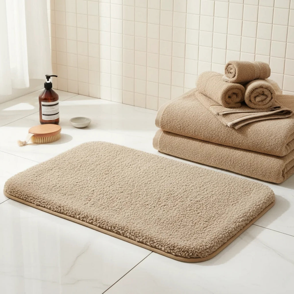 Tapis De Bain Épais Et Moelleux Beige Sable