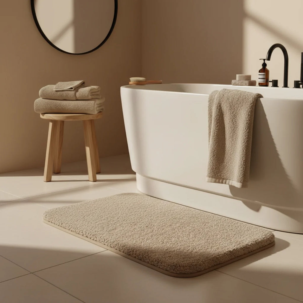 Tapis De Bain Épais Et Moelleux Beige Sable