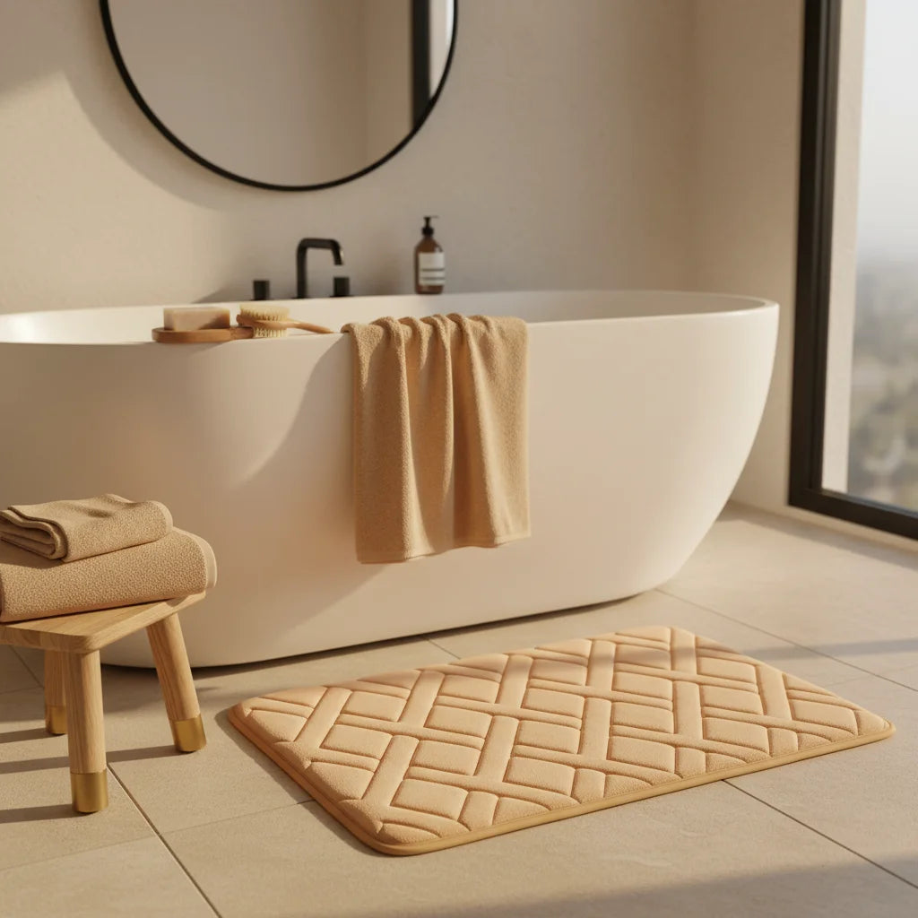 Tapis De Bain Épais Luxe Beige Sable