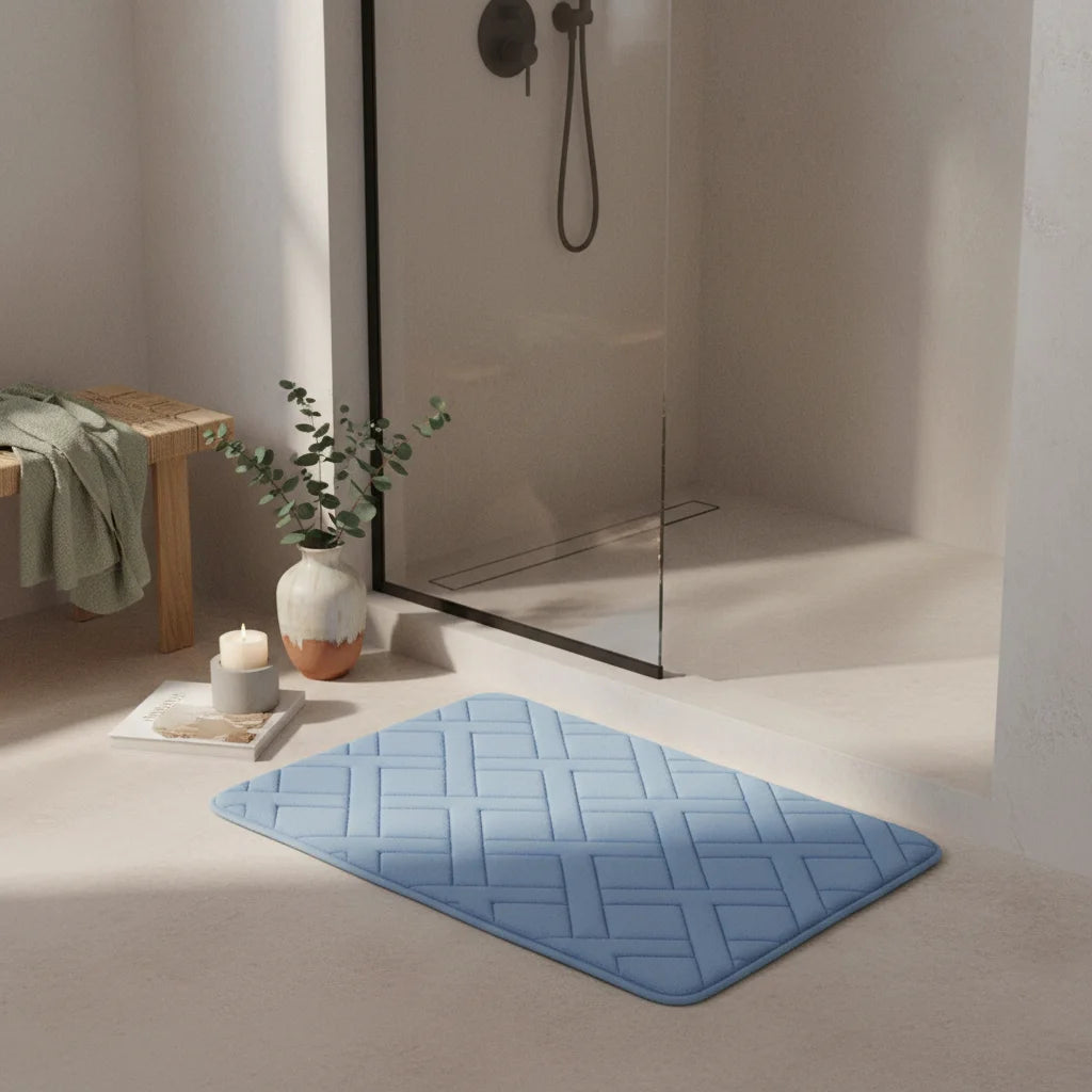 Tapis De Bain Épais Luxe Bleu Glacier