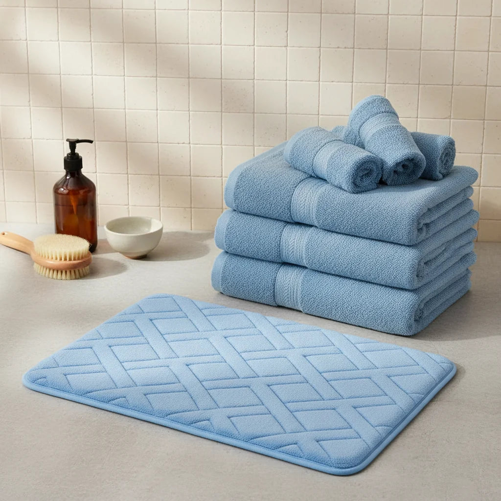 Tapis De Bain Épais Luxe Bleu Glacier
