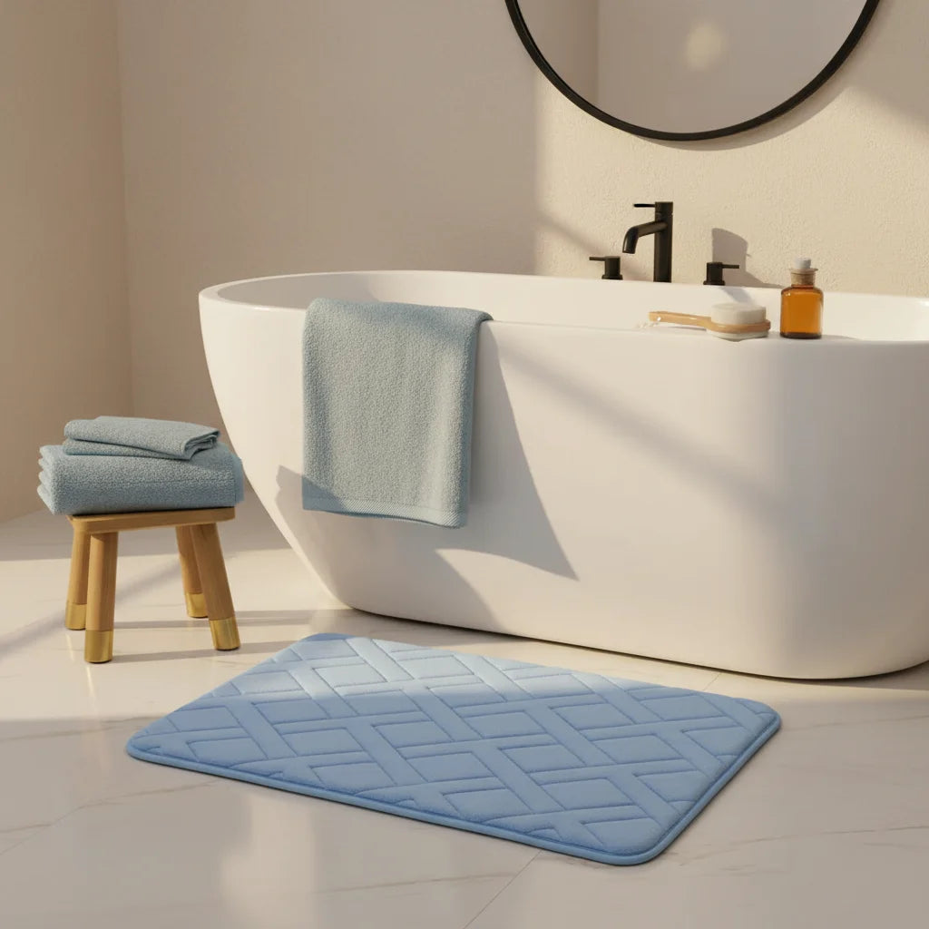 Tapis De Bain Épais Luxe Bleu Glacier