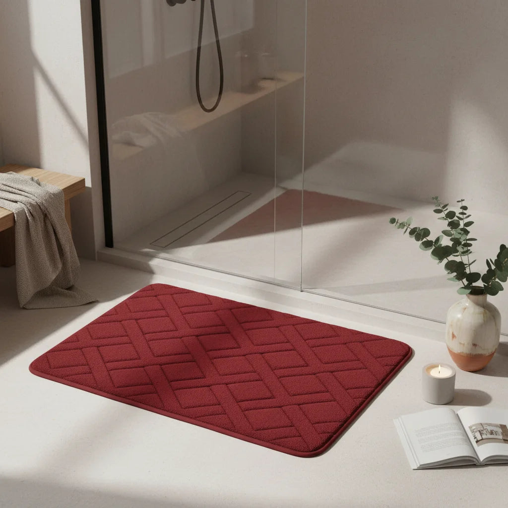 Tapis De Bain Épais Luxe Rouge Velours