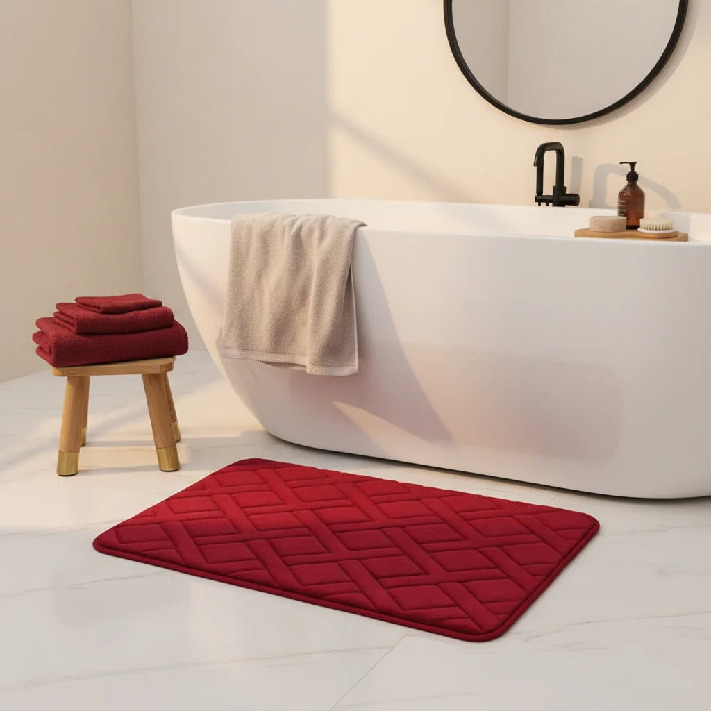 Tapis De Bain Épais Luxe Rouge Velours