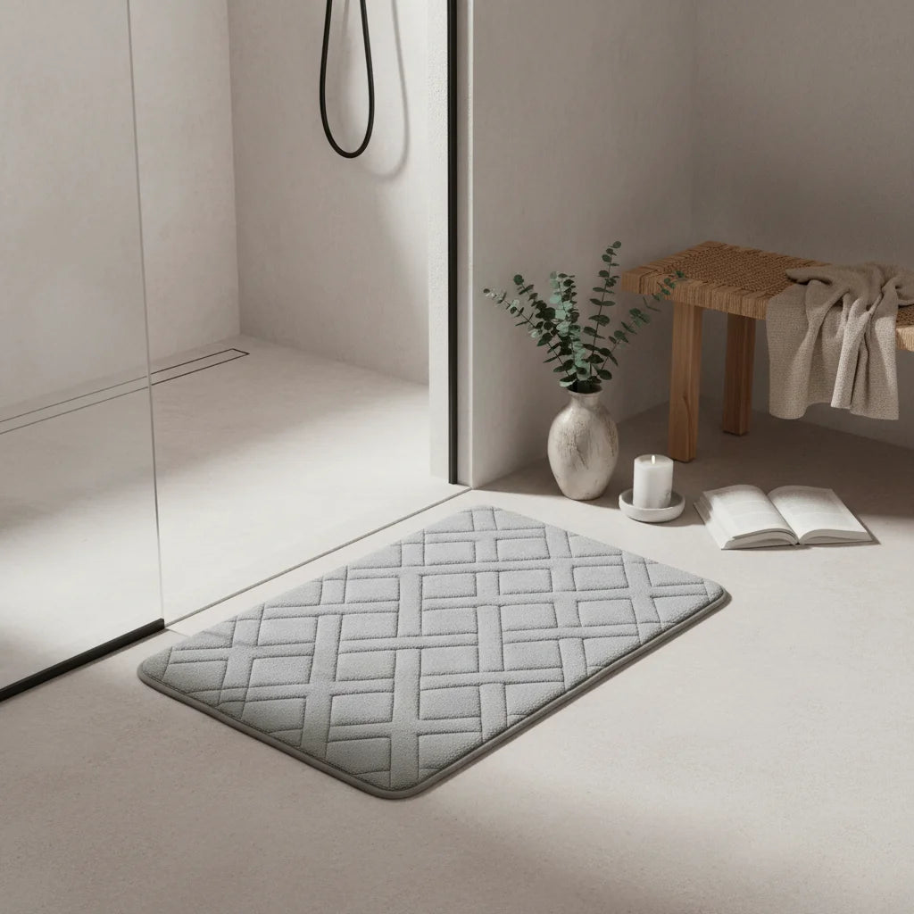Tapis De Bain Épais Luxe Gris Naturel