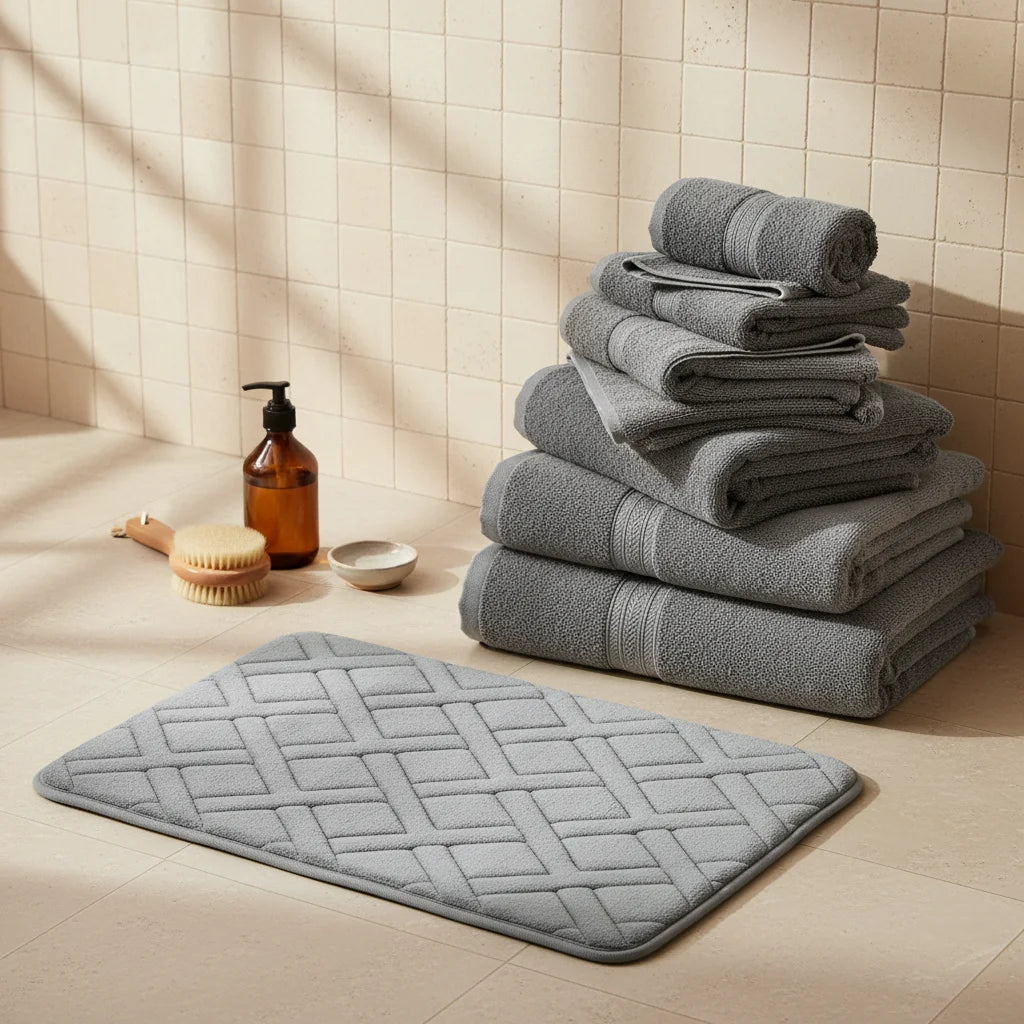 Tapis De Bain Épais Luxe Gris Naturel