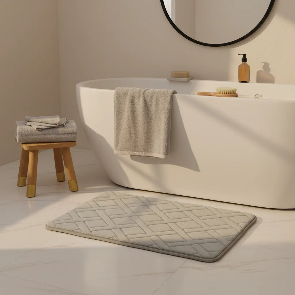 Tapis De Bain Épais Luxe Gris Naturel