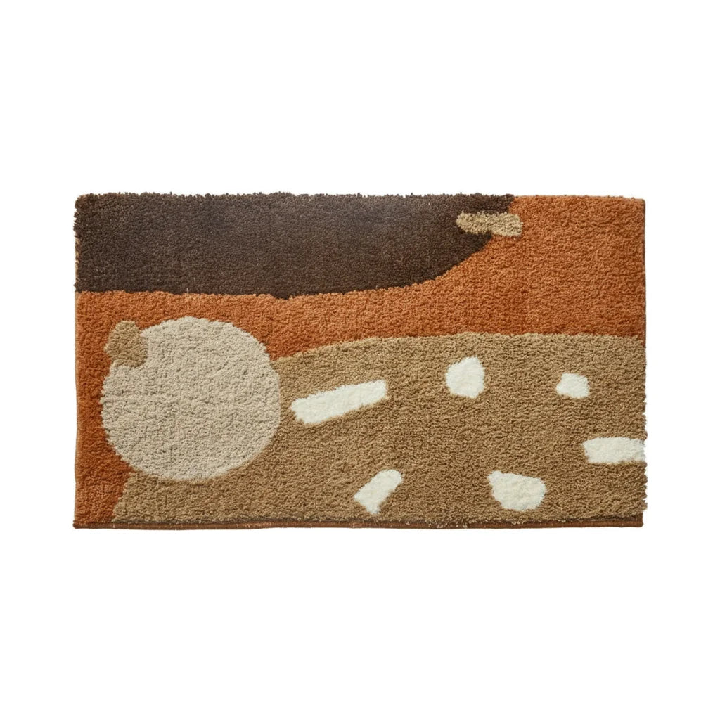 Tapis de Bain Épais Marron et Beige Abstrait Orangée