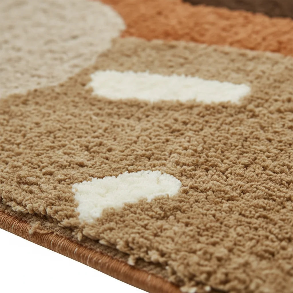 Tapis de Bain Épais Marron et Beige Abstrait Orangée