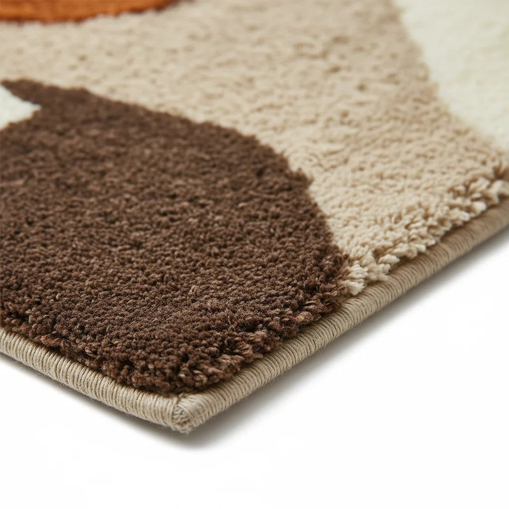 Tapis de Bain Épais Marron et Beige Abstrait Sable