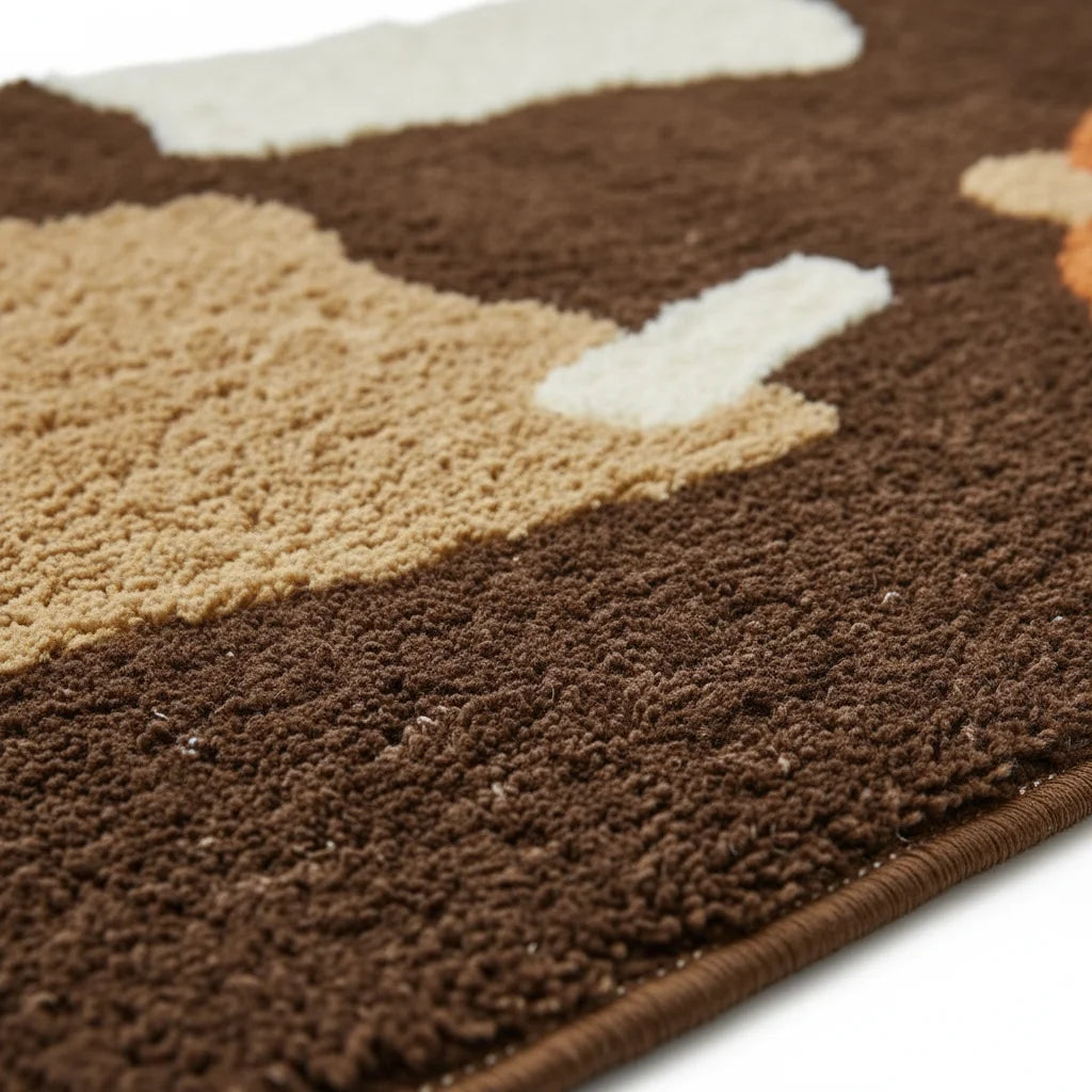 Tapis de Bain Épais Marron et Beige Abstrait Terre