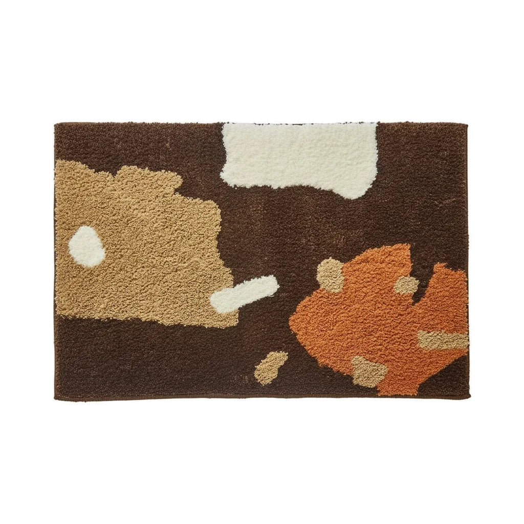 Tapis de Bain Épais Marron et Beige Abstrait Terre
