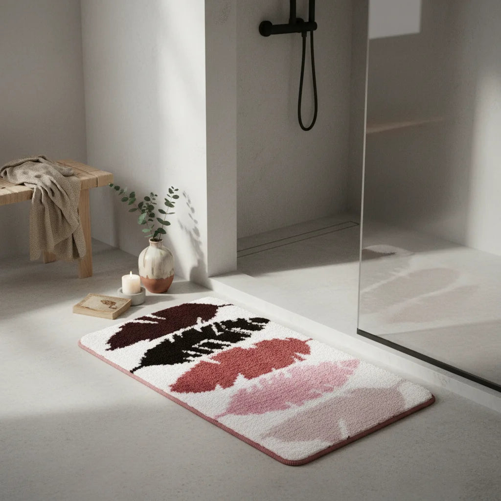 Tapis de Bain Épais Motif Plume