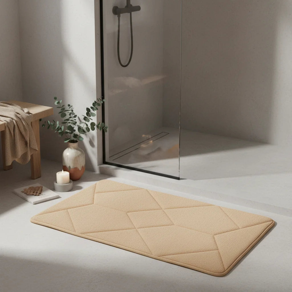 Tapis De Bain Éponge Antidérapant Beige Naturel
