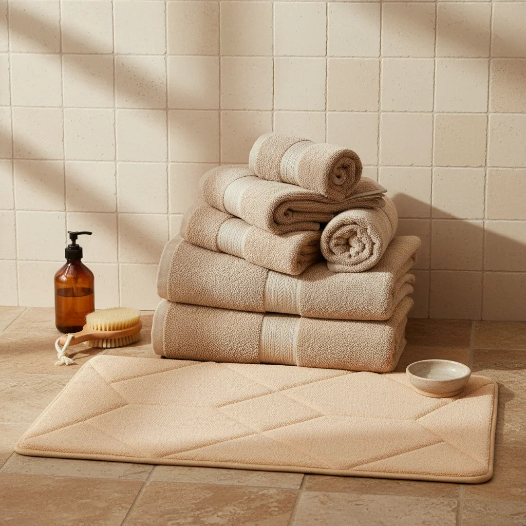 Tapis De Bain Éponge Antidérapant Beige Naturel