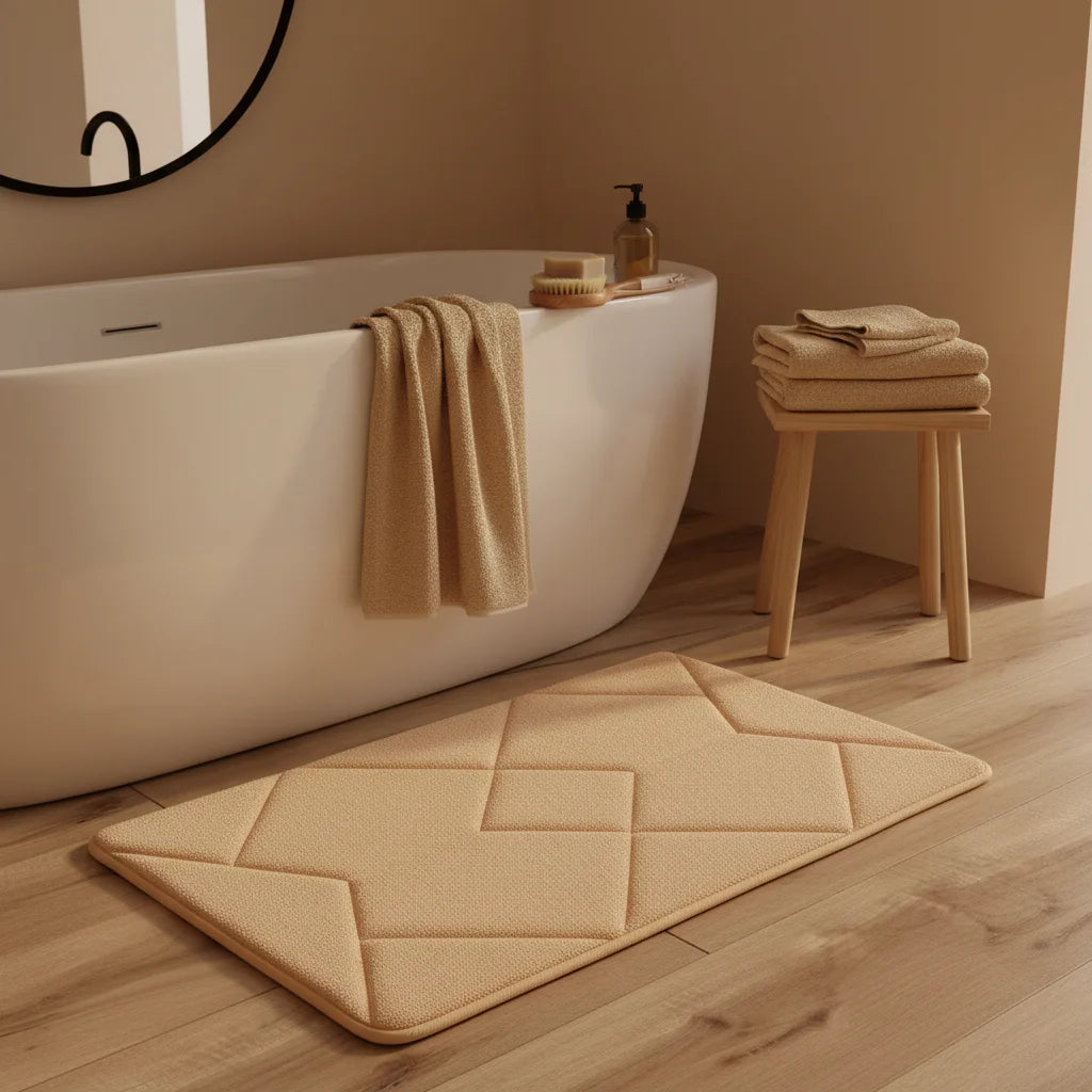 Tapis De Bain Éponge Antidérapant Beige Naturel