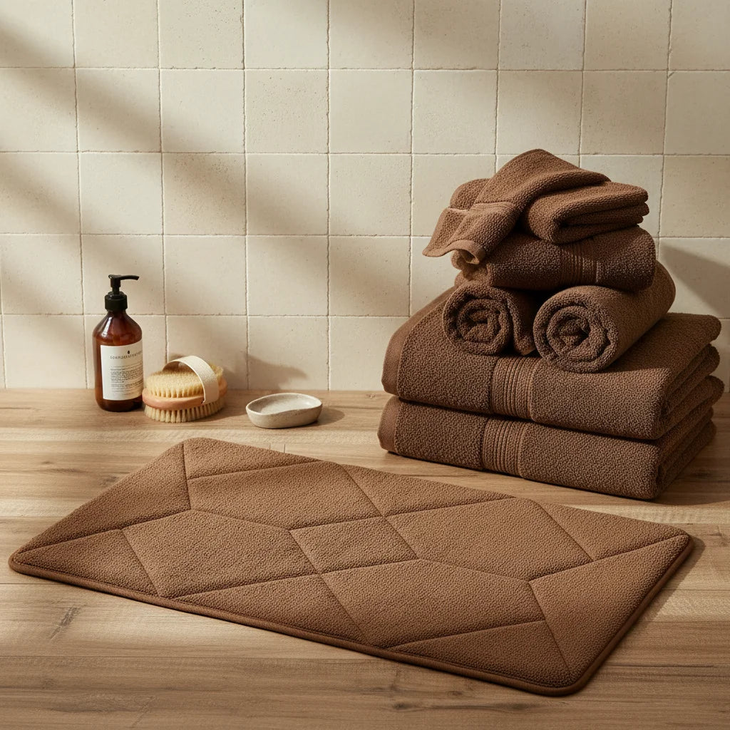 Tapis De Bain Éponge Antidérapant Marron Chocolat