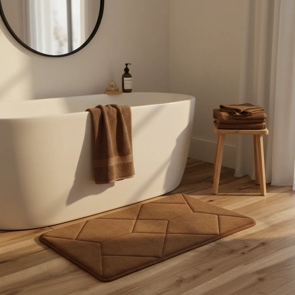 Tapis De Bain Éponge Antidérapant Marron Chocolat