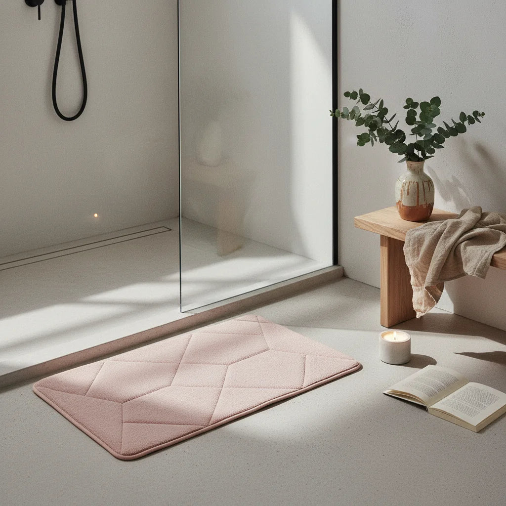 Tapis De Bain Éponge Antidérapant Rose Poudré