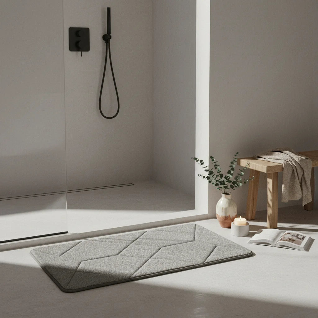 Tapis De Bain Éponge Antidérapant Gris Naturel