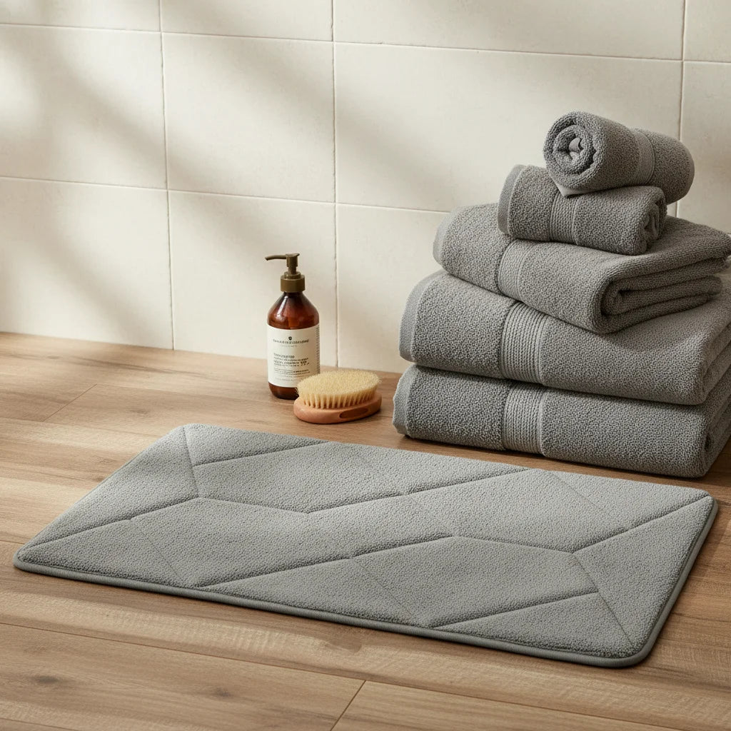 Tapis De Bain Éponge Antidérapant Gris Naturel