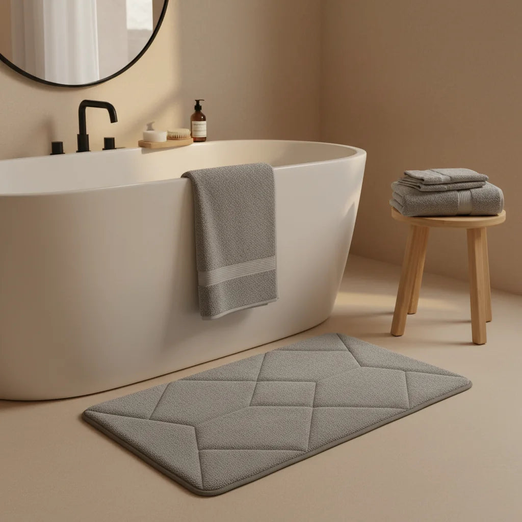 Tapis De Bain Éponge Antidérapant Gris Naturel