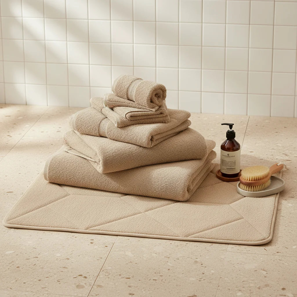 Tapis De Bain Éponge Antidérapant Lin Doré