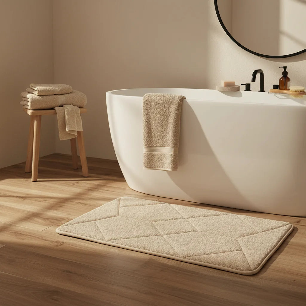 Tapis De Bain Éponge Antidérapant Lin Doré