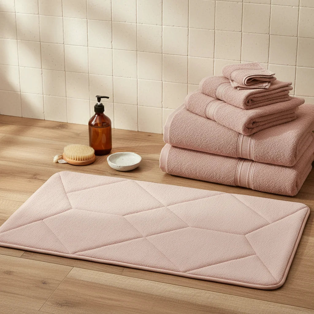 Tapis De Bain Éponge Antidérapant Rose Poudré