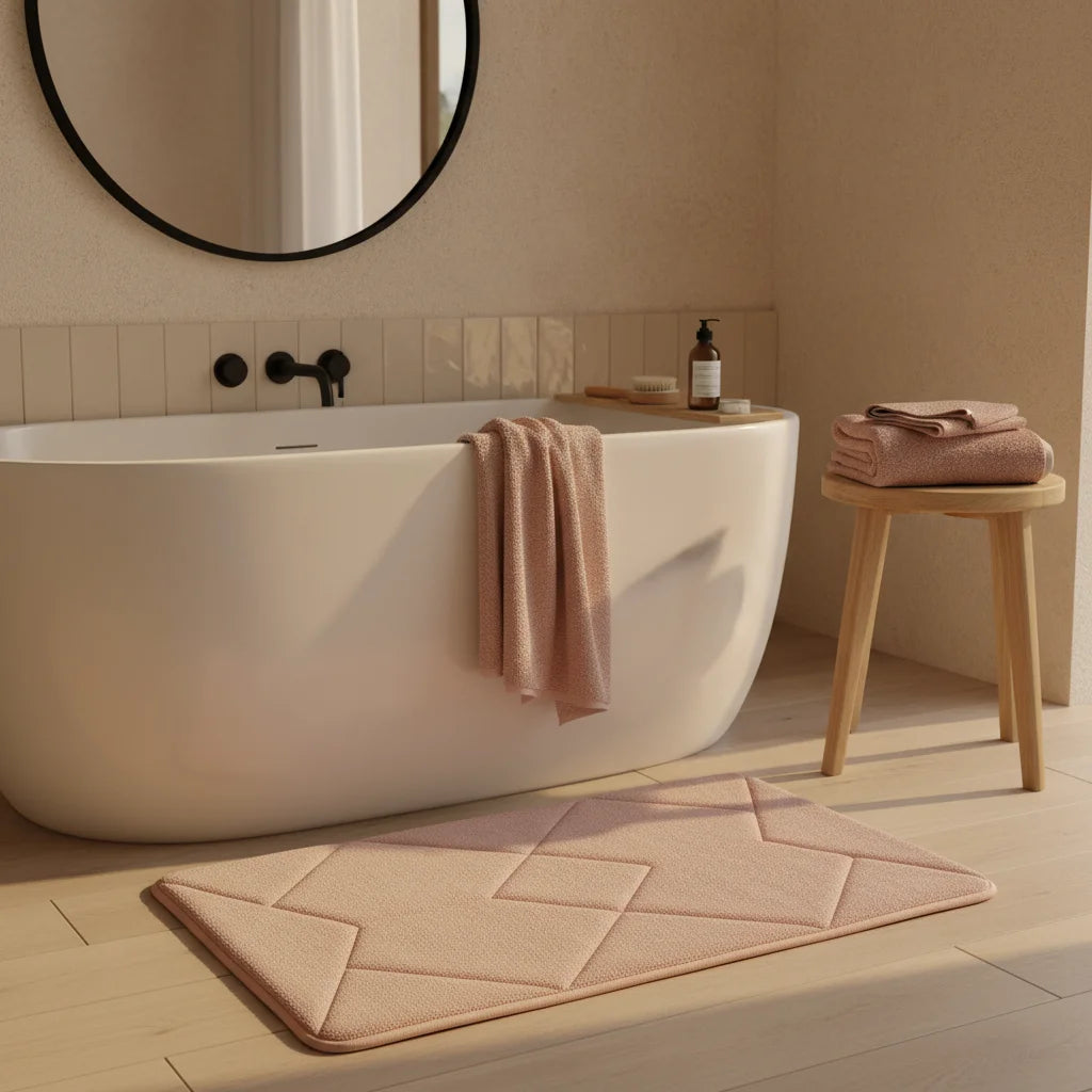 Tapis De Bain Éponge Antidérapant Rose Poudré