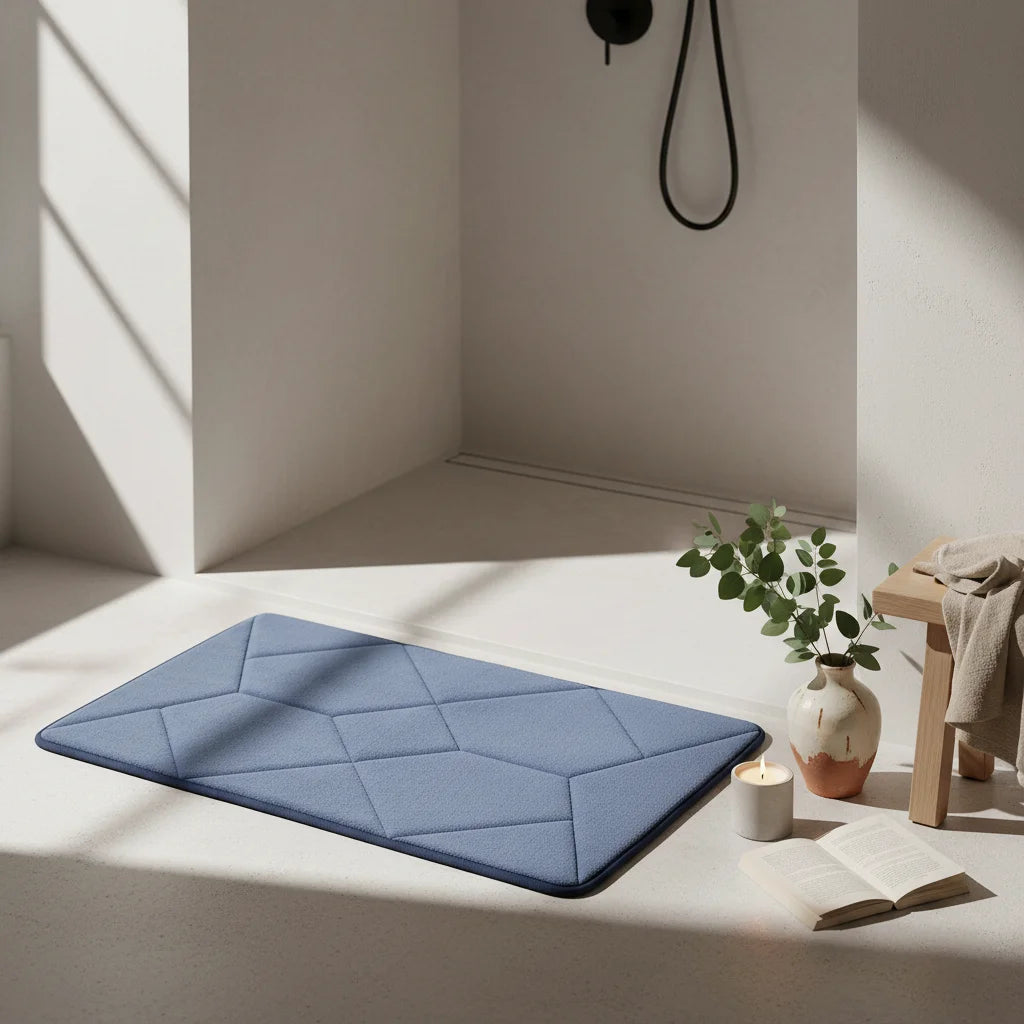 Tapis De Bain Éponge Antidérapant Gris Bleuté