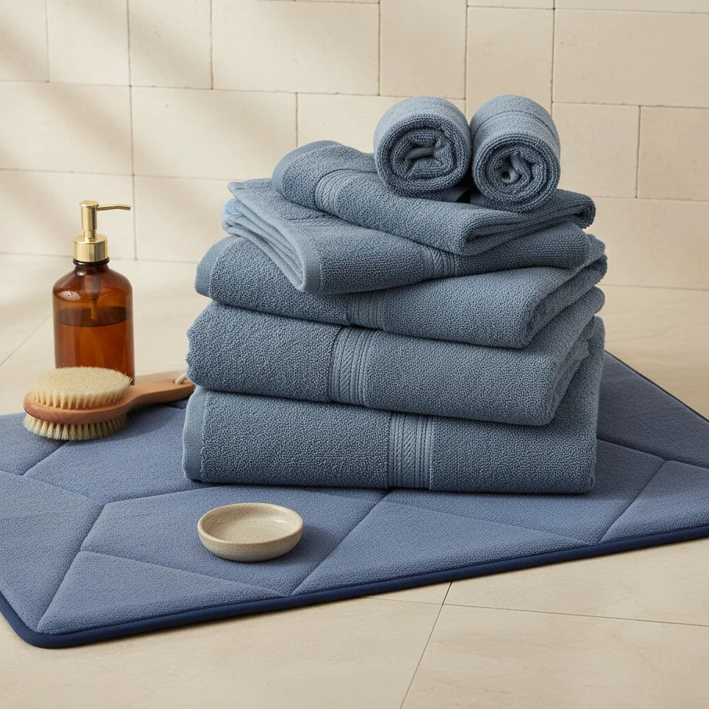 Tapis De Bain Éponge Antidérapant Gris Bleuté