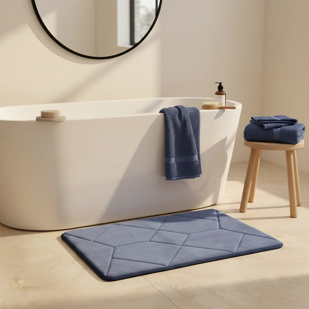 Tapis De Bain Éponge Antidérapant Gris Bleuté