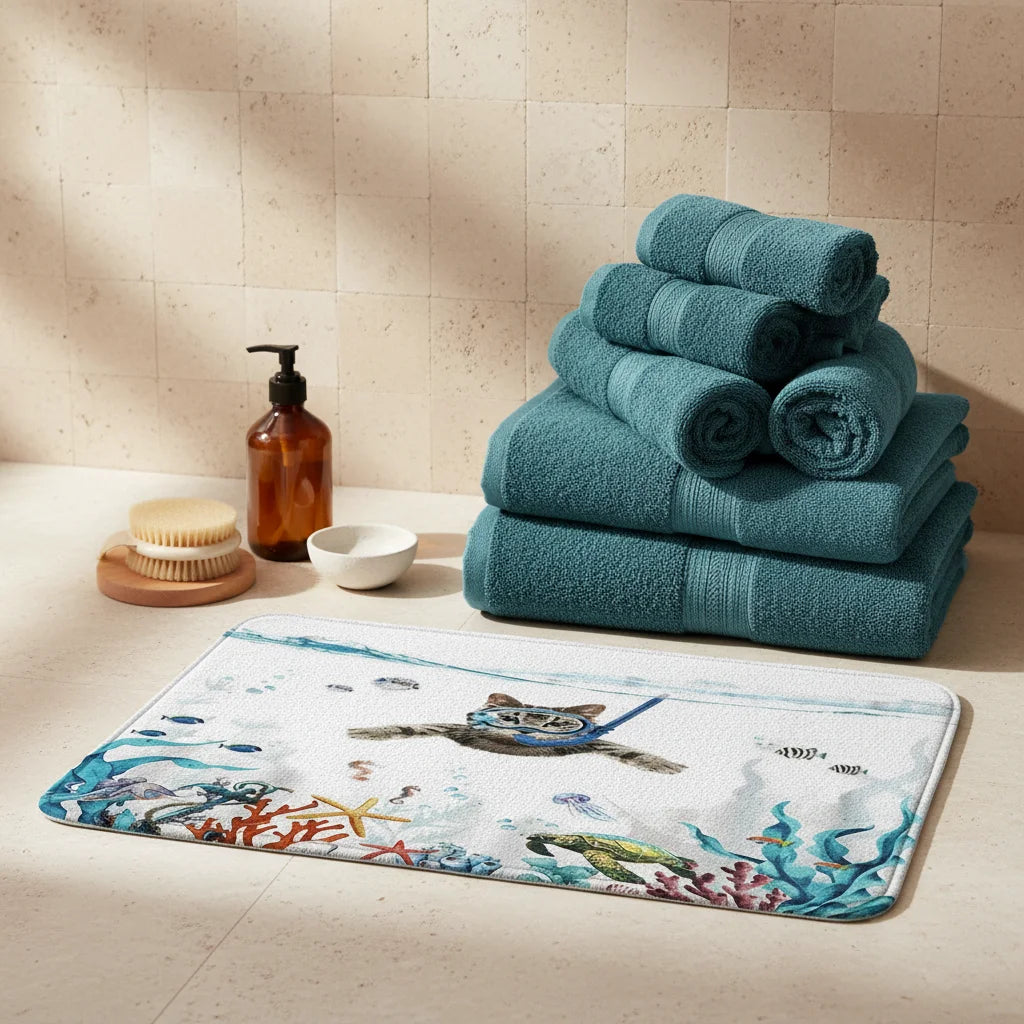 Tapis de Bain Fantaisie Chat Plongeur