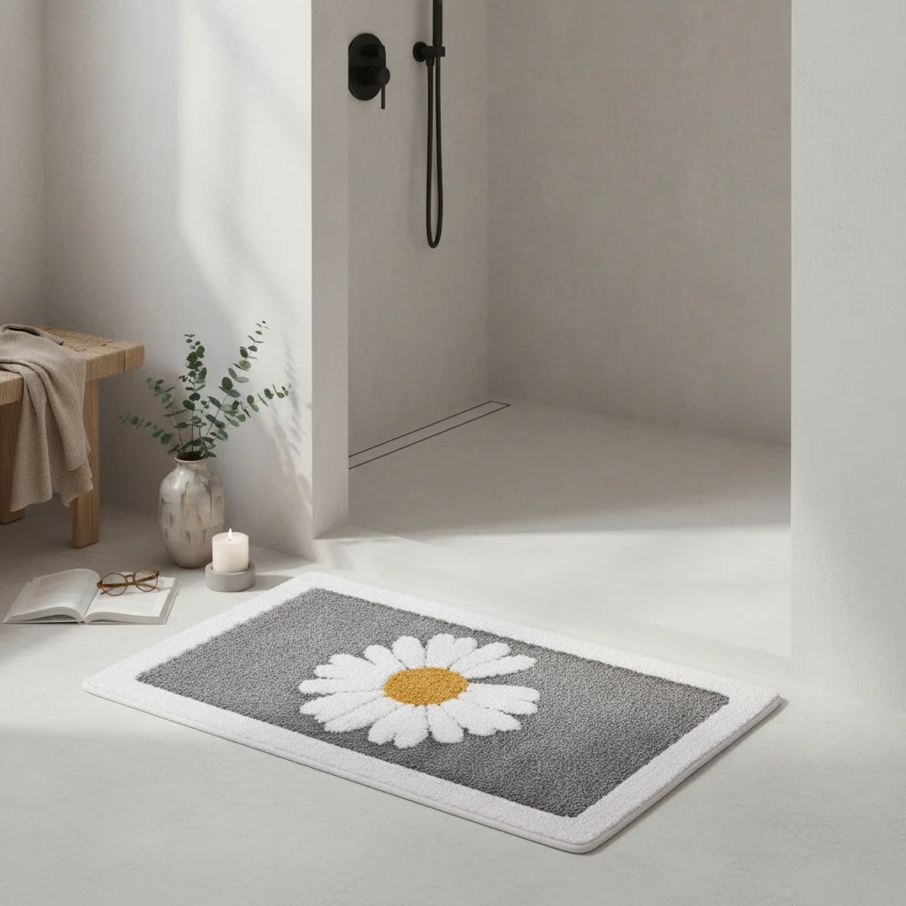 Tapis De Bain Fleur Marguerite Grise