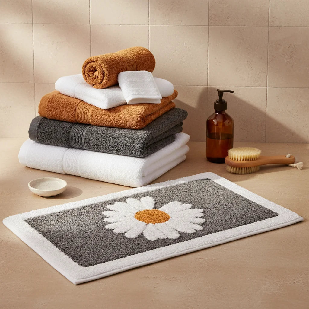 Tapis De Bain Fleur Marguerite Grise