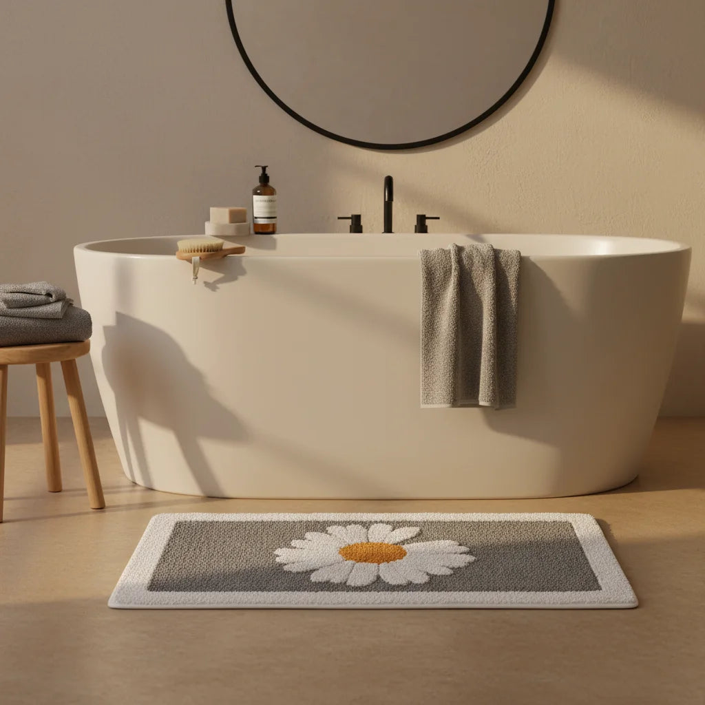 Tapis De Bain Fleur Marguerite Grise
