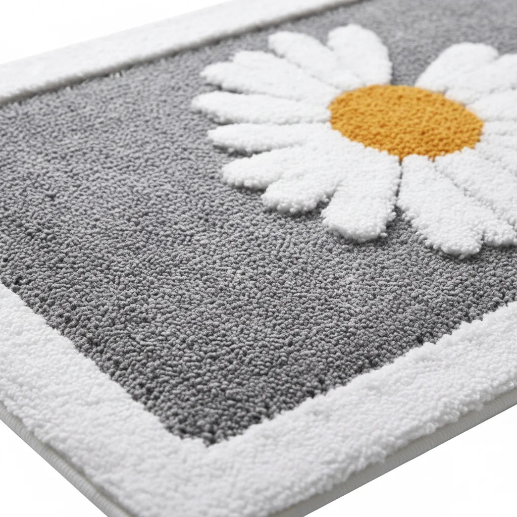 Tapis De Bain Fleur Marguerite Grise