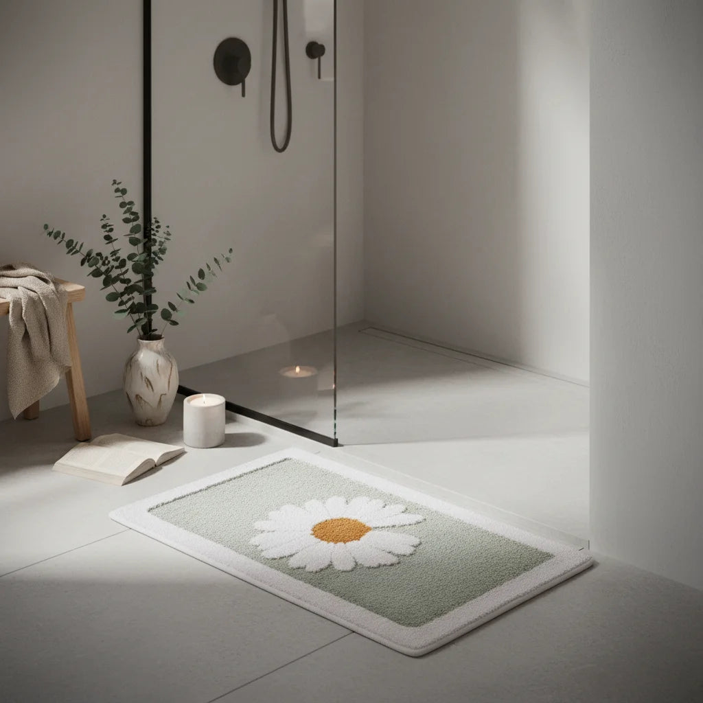 Tapis De Bain Fleur Marguerite Menthe