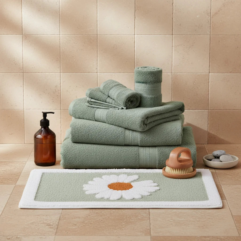 Tapis De Bain Fleur Marguerite Menthe
