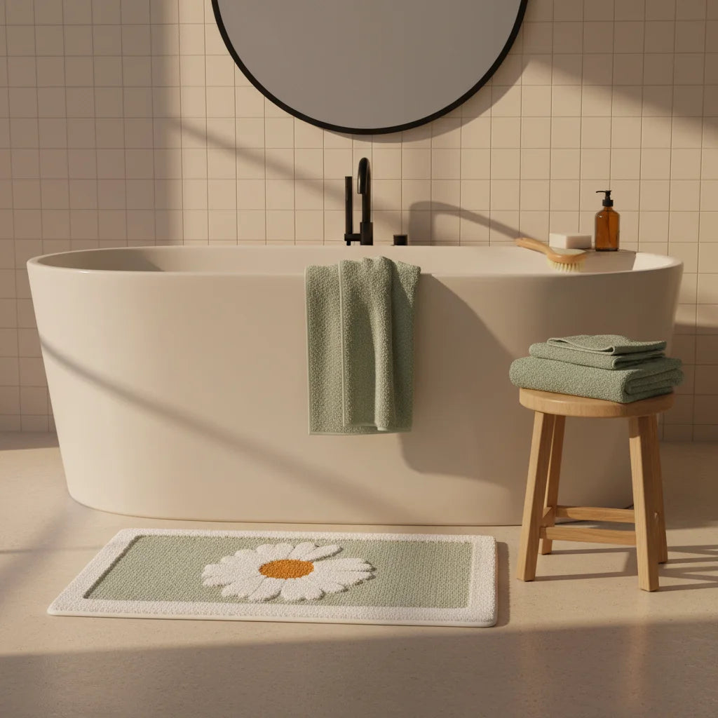 Tapis De Bain Fleur Marguerite Menthe
