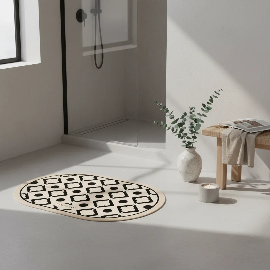 Tapis de Bain Forme Ovale Géométrique Naturel